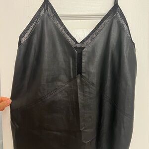 Black Lace Trim Leather Tank